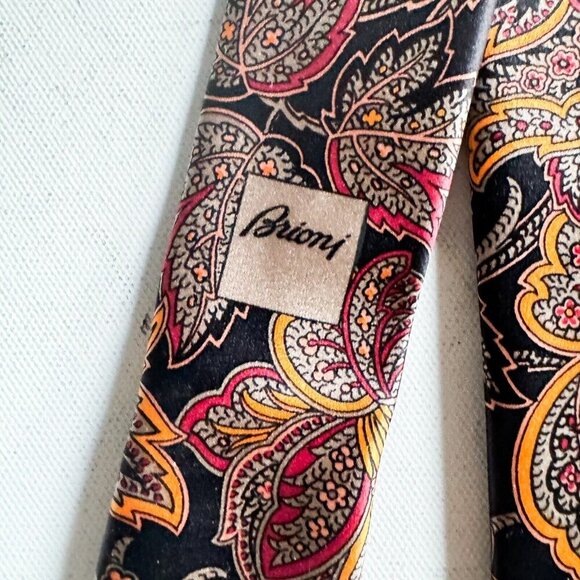Brioni Silk Paisley Floral Print Men's Neck Tie - Picture 5 of 6